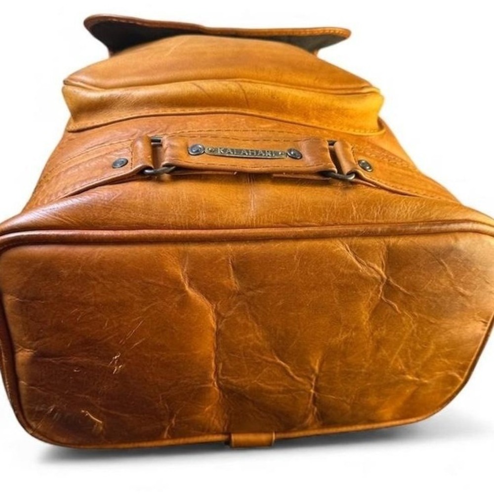 Kalahari Leather Bucket Backpack Brown Drawstring Flap Pocket Adjustable Straps - Picture 5 of 9